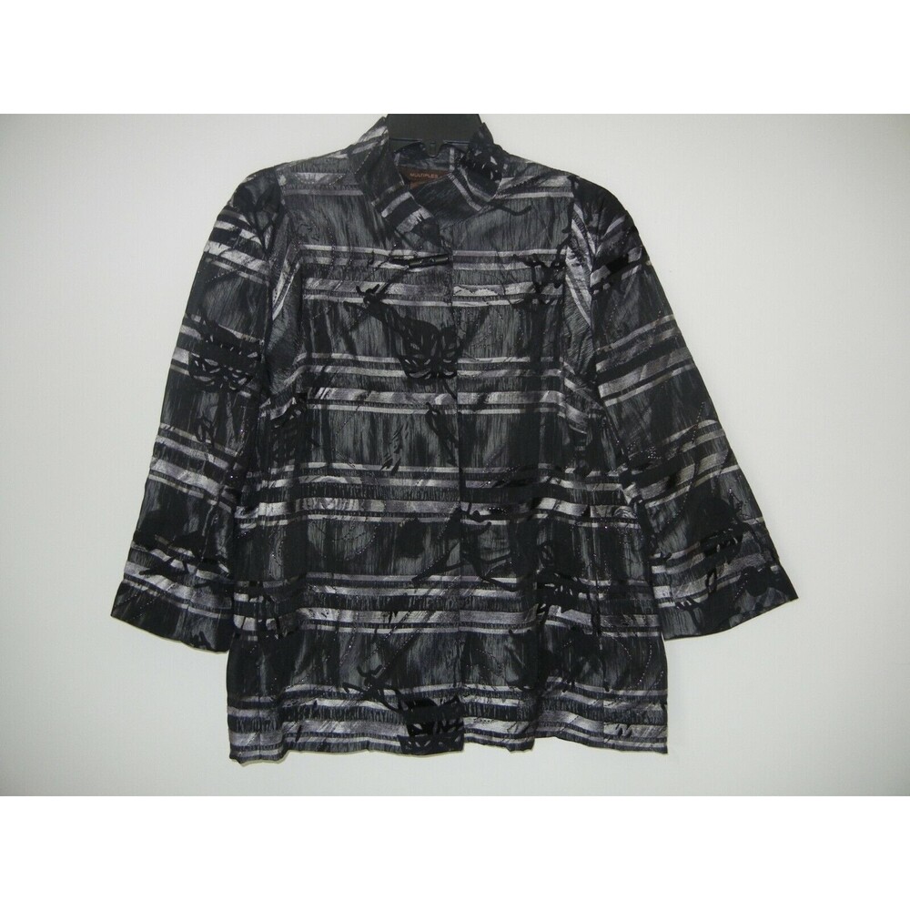 Multiples Women Black Rose Quarter Sleeves Hidden Button Down Cardigan Sz Large